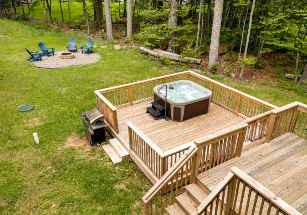 Spend time on the large deck, grilling, relaxing in the hot tub or hang out at the fire pit.