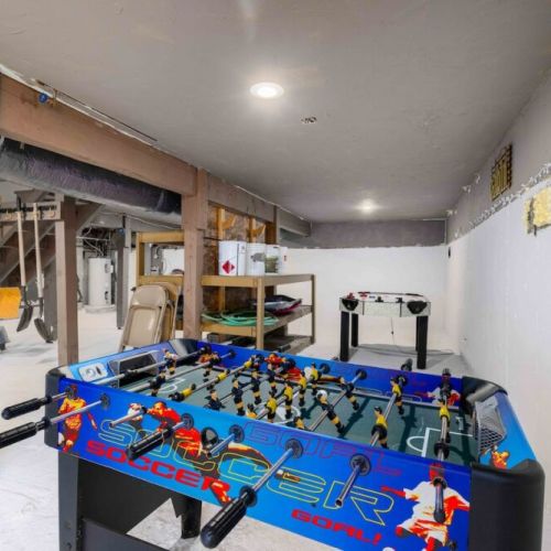 The game room downstairs with foosball, table tennis and air hockey!