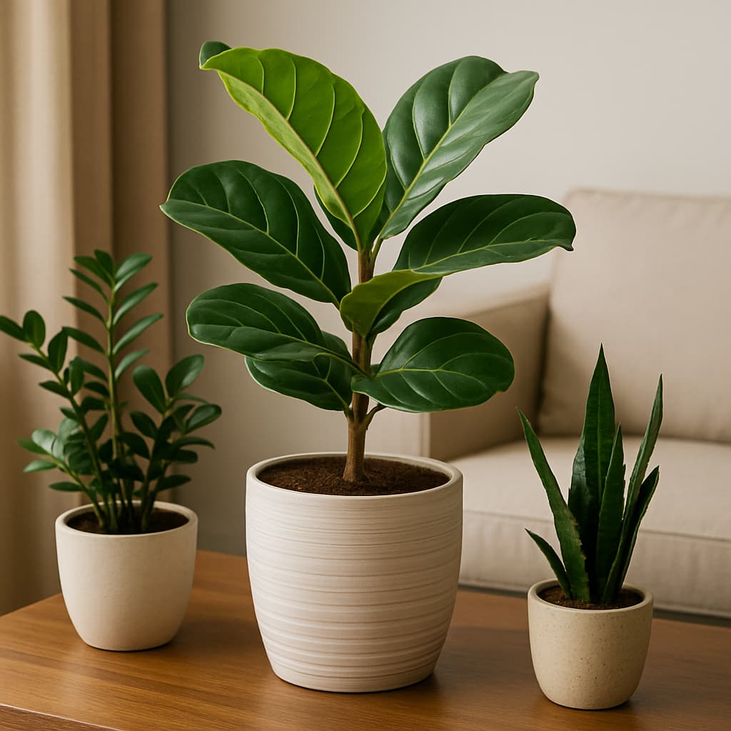 Lush indoor plants styled in a bright living room